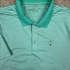 Vineyard Vines Mens Shirt XL Green Striped Short Sleeve Golf Club Emu Stretch